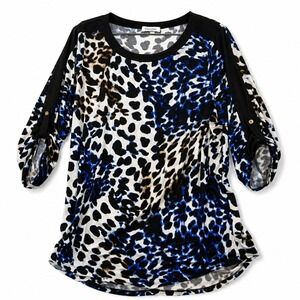Calvin Klein Animal Print Tunic Dress Blue Black Roll Tab Women's Small